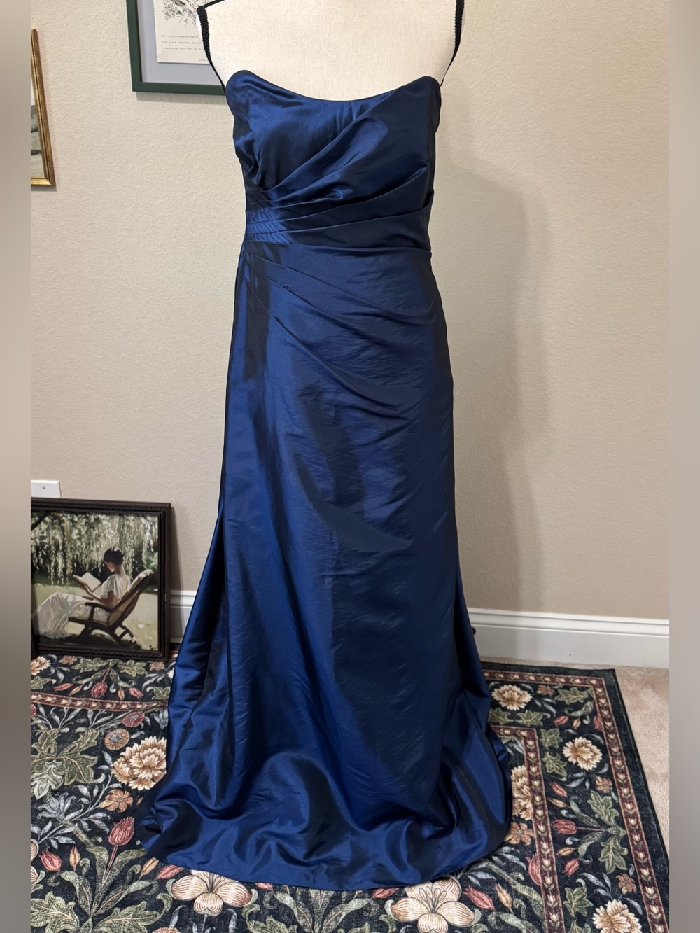 ALVINA VALENTA | Strapless Midnight Navy Blue Ruched Evening Gown Formal Size 10